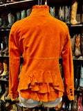 Bergen of Norway Women's Ruffle Leather Jacket in a Hermes Red Color