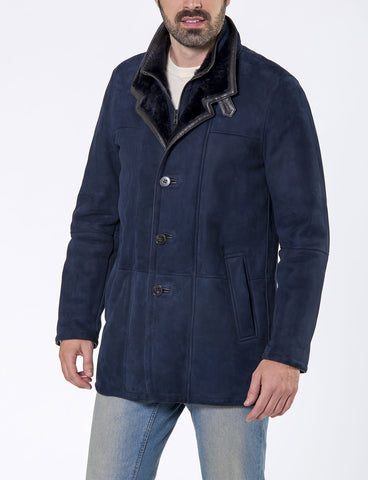 BERGEN OF NORWAY MEN'S OLAF NAVY SHEARLING COAT - Bergen Of Norway