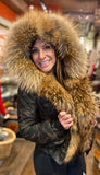Bergen Of Norway Womens Ashley Camo Finnish Raccon Fur Winter Bomber Jacket