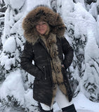 Bergen Of Norway Women's Ashley Red Finnish Raccoon Fur Winter Coat - Bergen Of Norway
