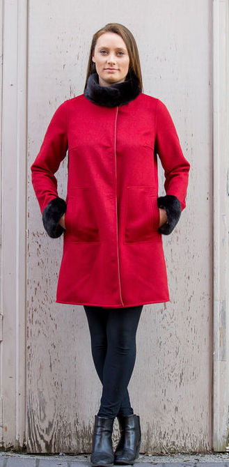 Bergen Of Norway Women s Kari Coat Red Loro Piana Cashmere Luxury Mink